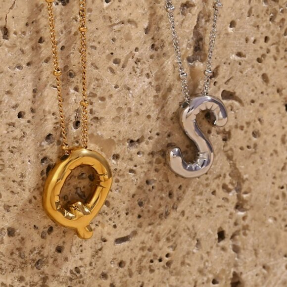 Balloon Letter Pendant Necklace Waterproof Gold Color 316L Stainless Steel - Picture 2 of 4